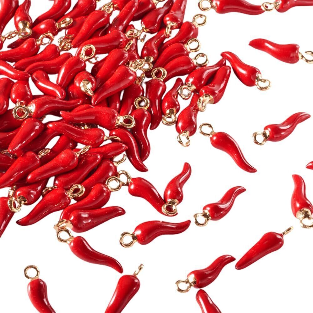 6375 about 100pcs Chili Pepper Charms Chili Pepper Ornament Enamel Red